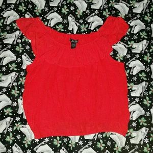 Red ruffle off shoulder top